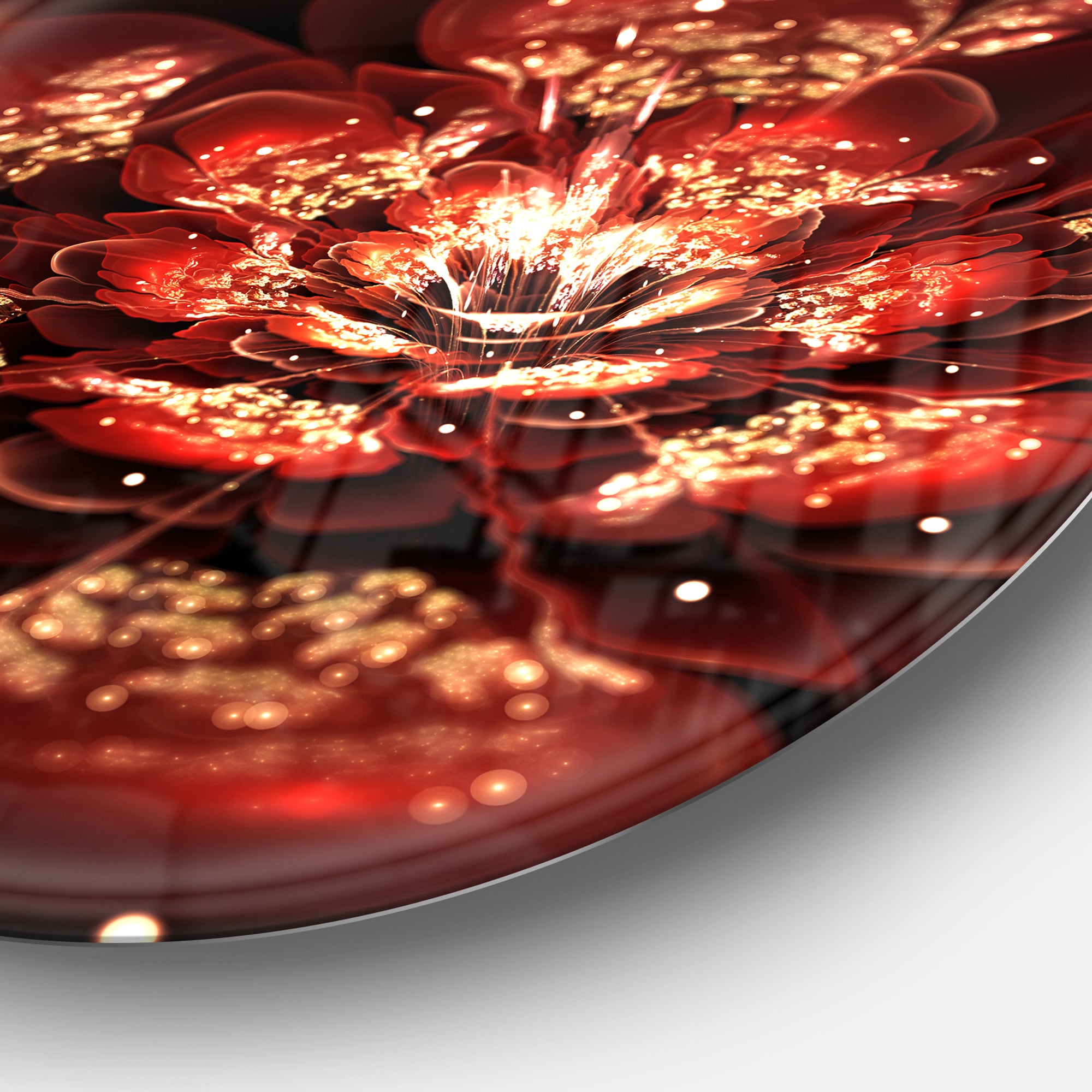 Red Flowers in Fractal Pattern' Floral Circle Metal Wall Art