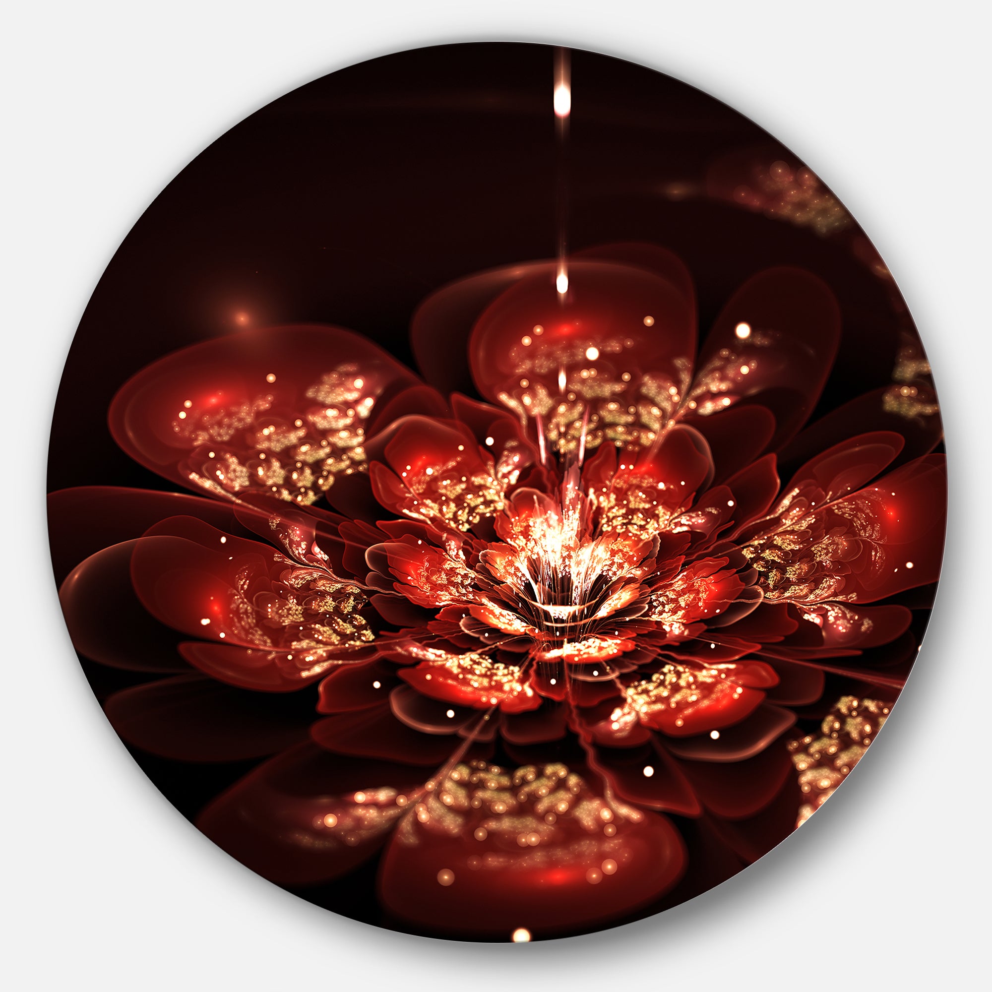 Red Flowers in Fractal Pattern' Floral Circle Metal Wall Art