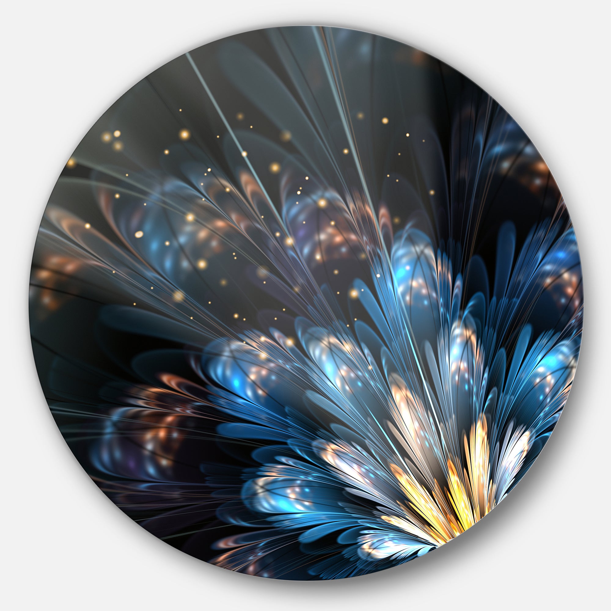 Blue Flower with Golden Details' Floral Circle Metal Wall Art