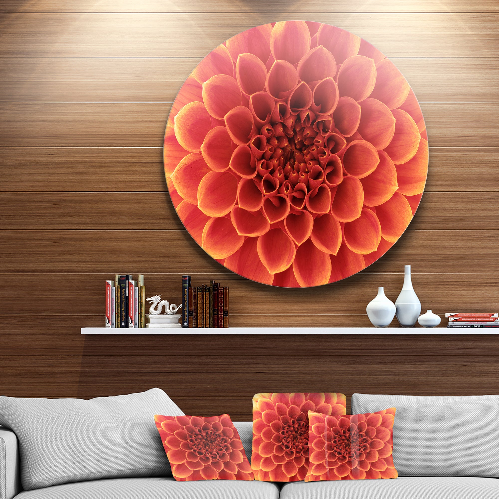 Brown Flower with Dense Petals' Floral Photo Circle Metal Wall Art