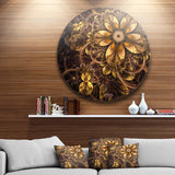 Fractal Dark Yellow Flower' Floral Circle Metal Wall Art