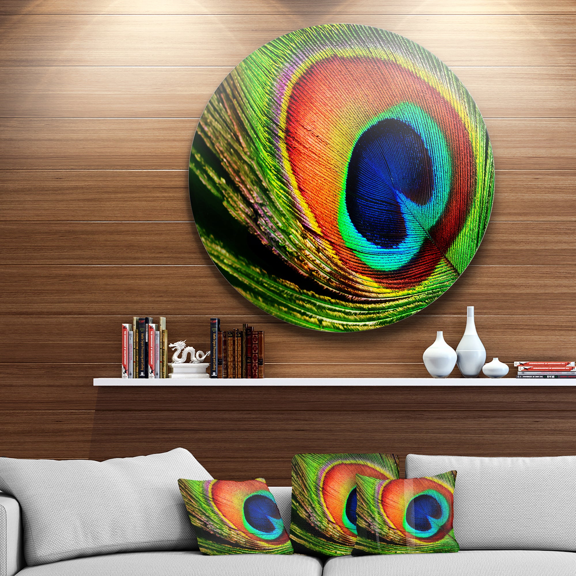 Peacock Feather' Photography Circle Metal Wall Art