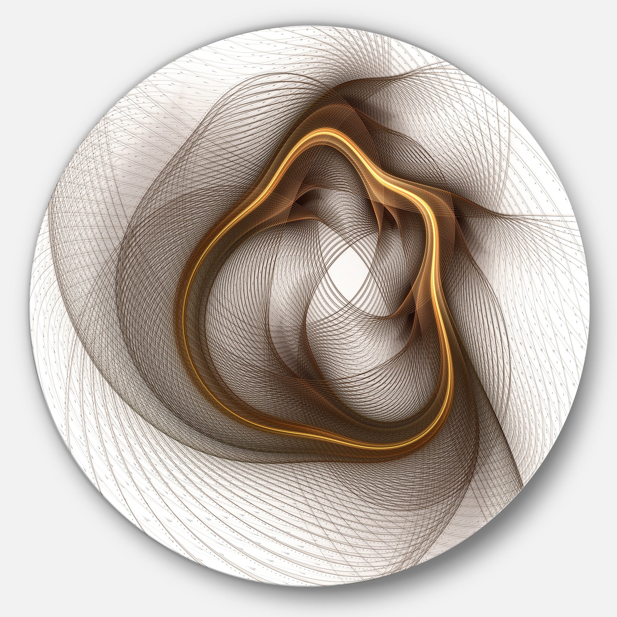 Brown Abstract Fractal Flower' Floral Circle Metal Wall Art