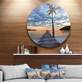 Wooden Pier and Palm Tree' Seashore Photo Circle Metal Wall Art