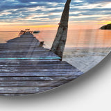 Wooden Pier and Palm Tree' Seashore Photo Circle Metal Wall Art