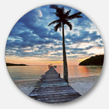 Wooden Pier and Palm Tree' Seashore Photo Circle Metal Wall Art