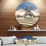 Paris Eiffel Towerwith Stairs' Landscape Photo Circle Metal Wall Art