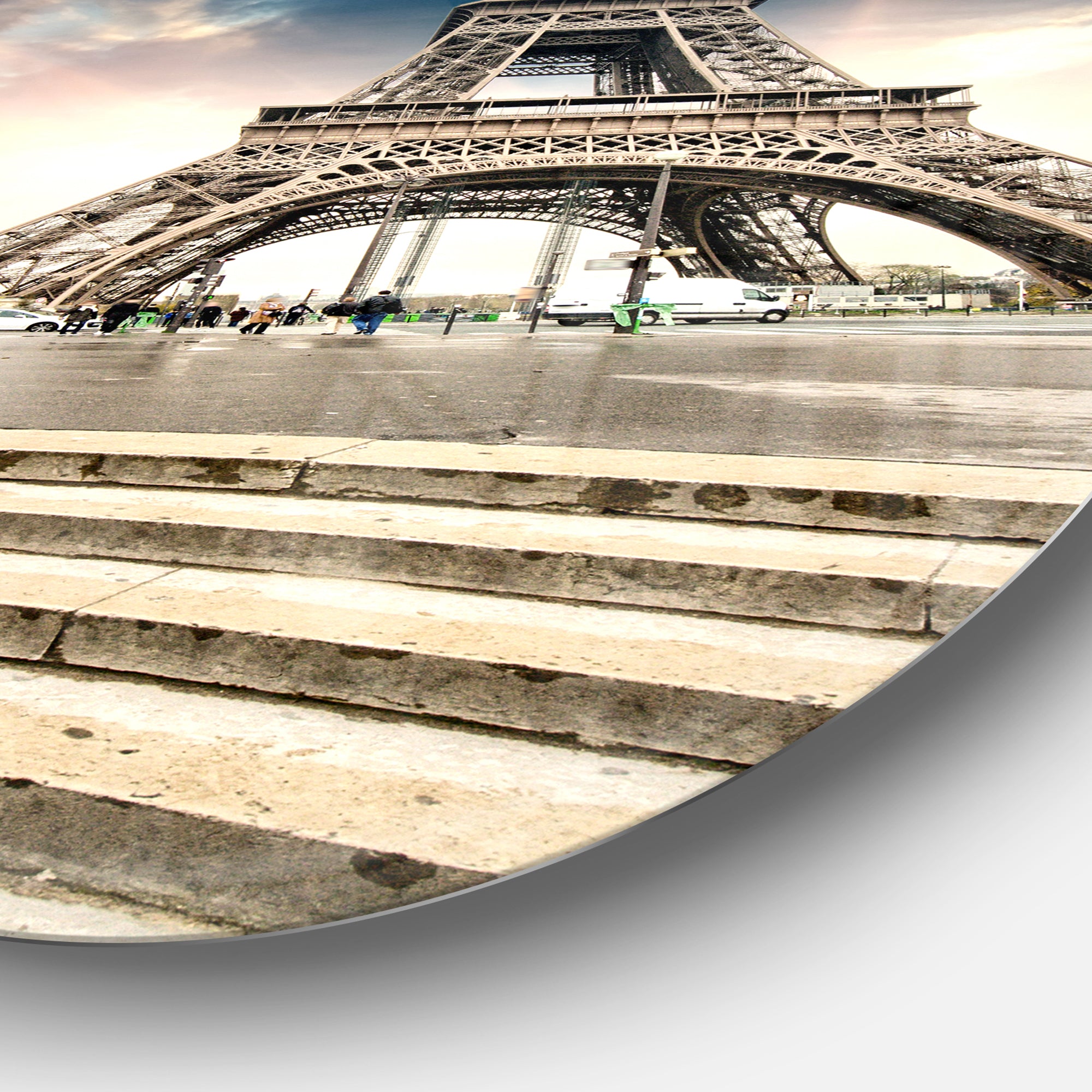 Paris Eiffel Towerwith Stairs' Landscape Photo Circle Metal Wall Art