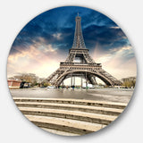 Paris Eiffel Towerwith Stairs' Landscape Photo Circle Metal Wall Art