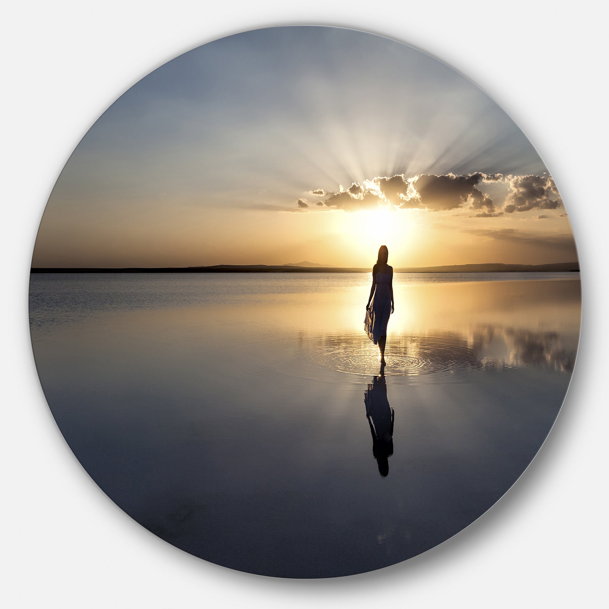 Man Alone in Summer' Landscape Photo Circle Metal Wall Art
