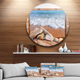 Framed Effect Waves and Rocks' Seashore Circle Metal Wall Art