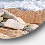 Framed Effect Waves and Rocks' Seashore Circle Metal Wall Art