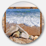 Framed Effect Waves and Rocks' Seashore Circle Metal Wall Art