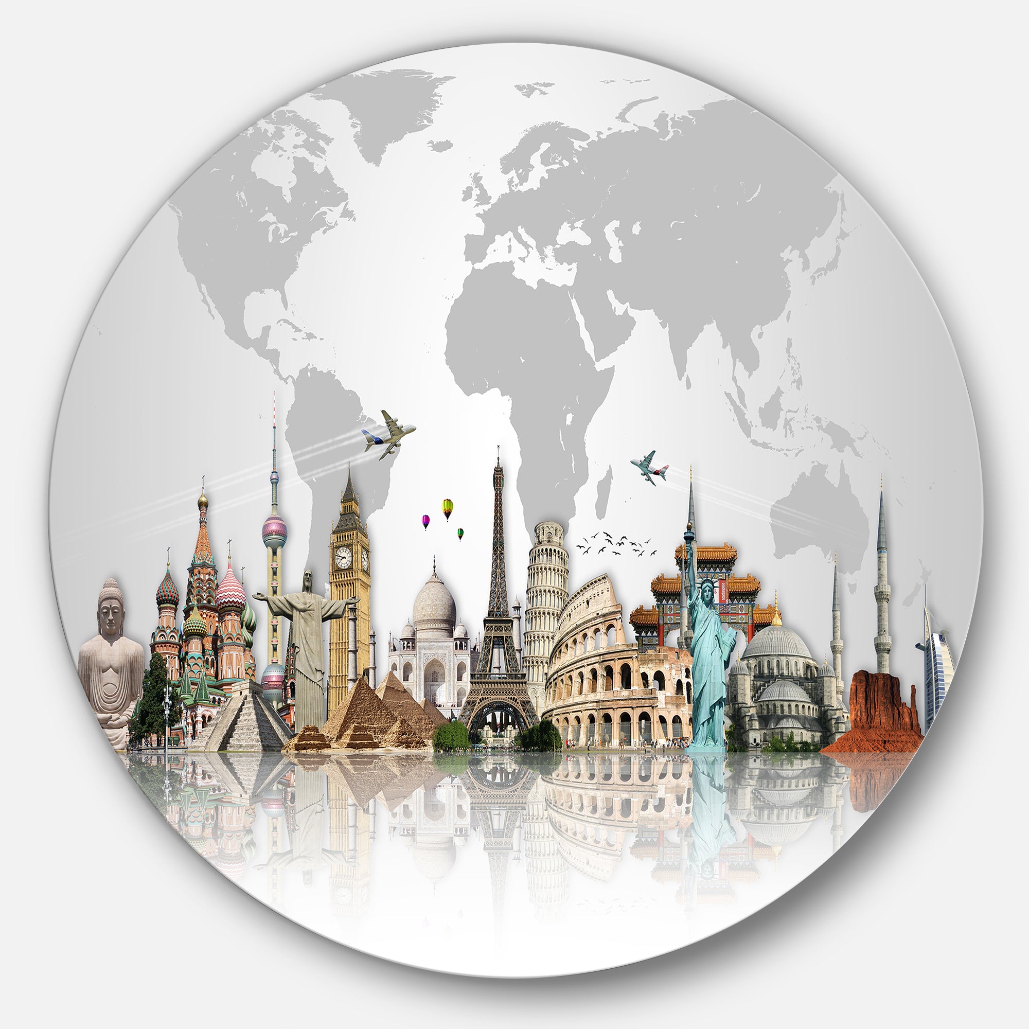Famous Monuments Across World' Circle Metal Wall Art