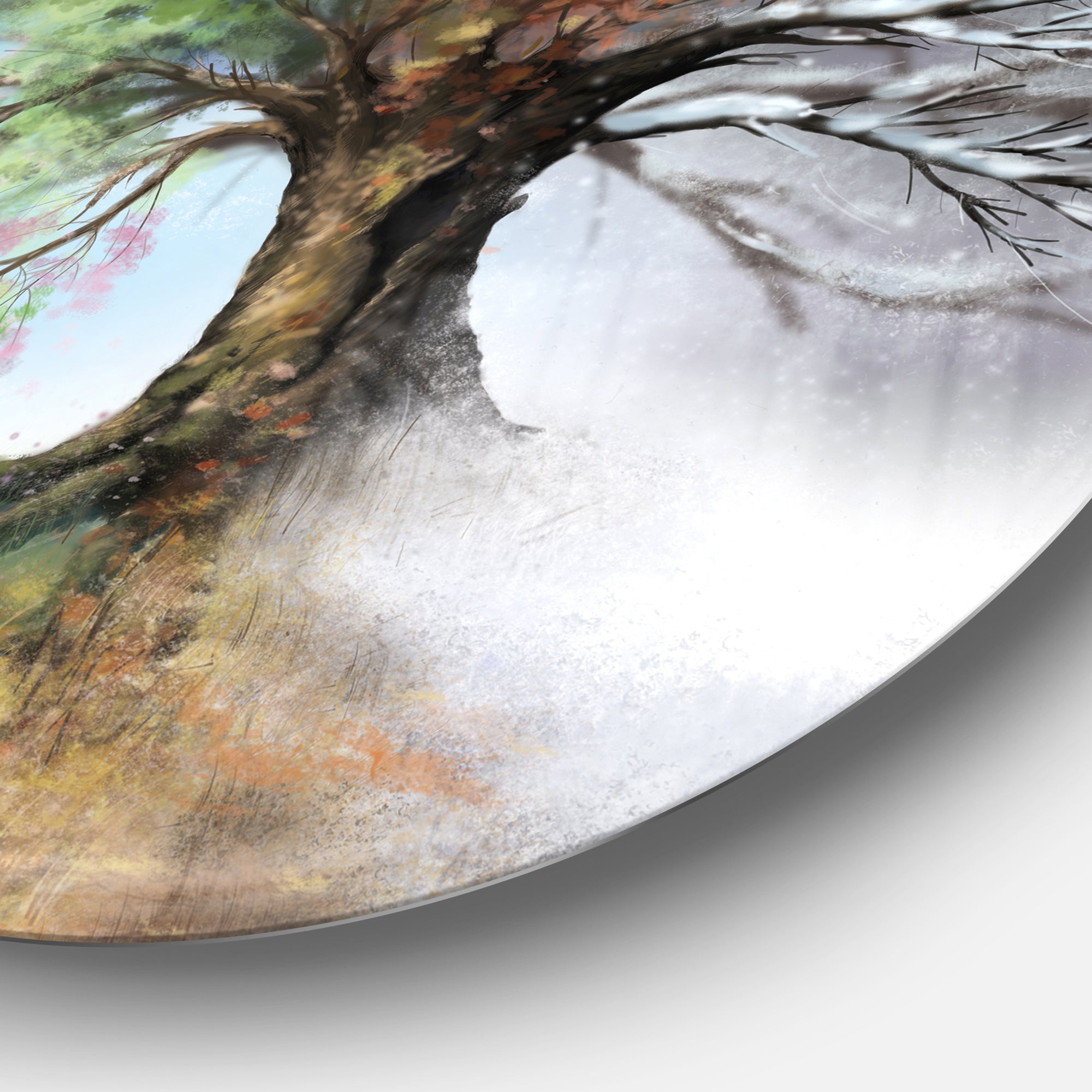 Tree with Four Seasons' Tree Painting Circle Metal Wall Art