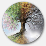 Tree with Four Seasons' Tree Painting Circle Metal Wall Art