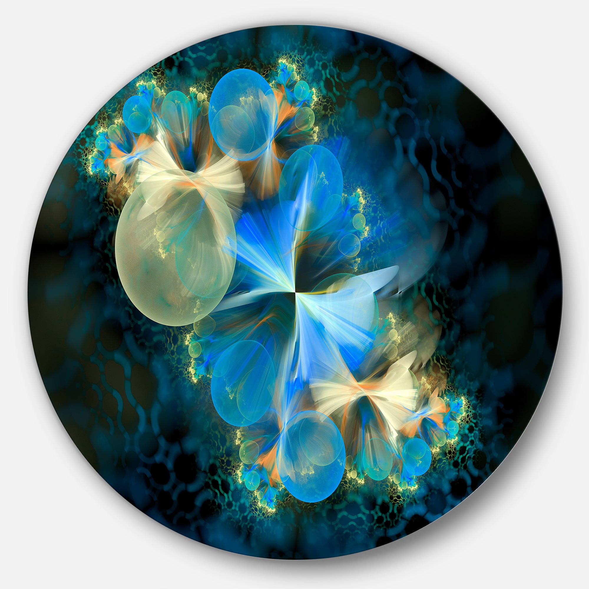 Fractal 3D Blue Bubbles' Abstract Circle Metal Wall Art