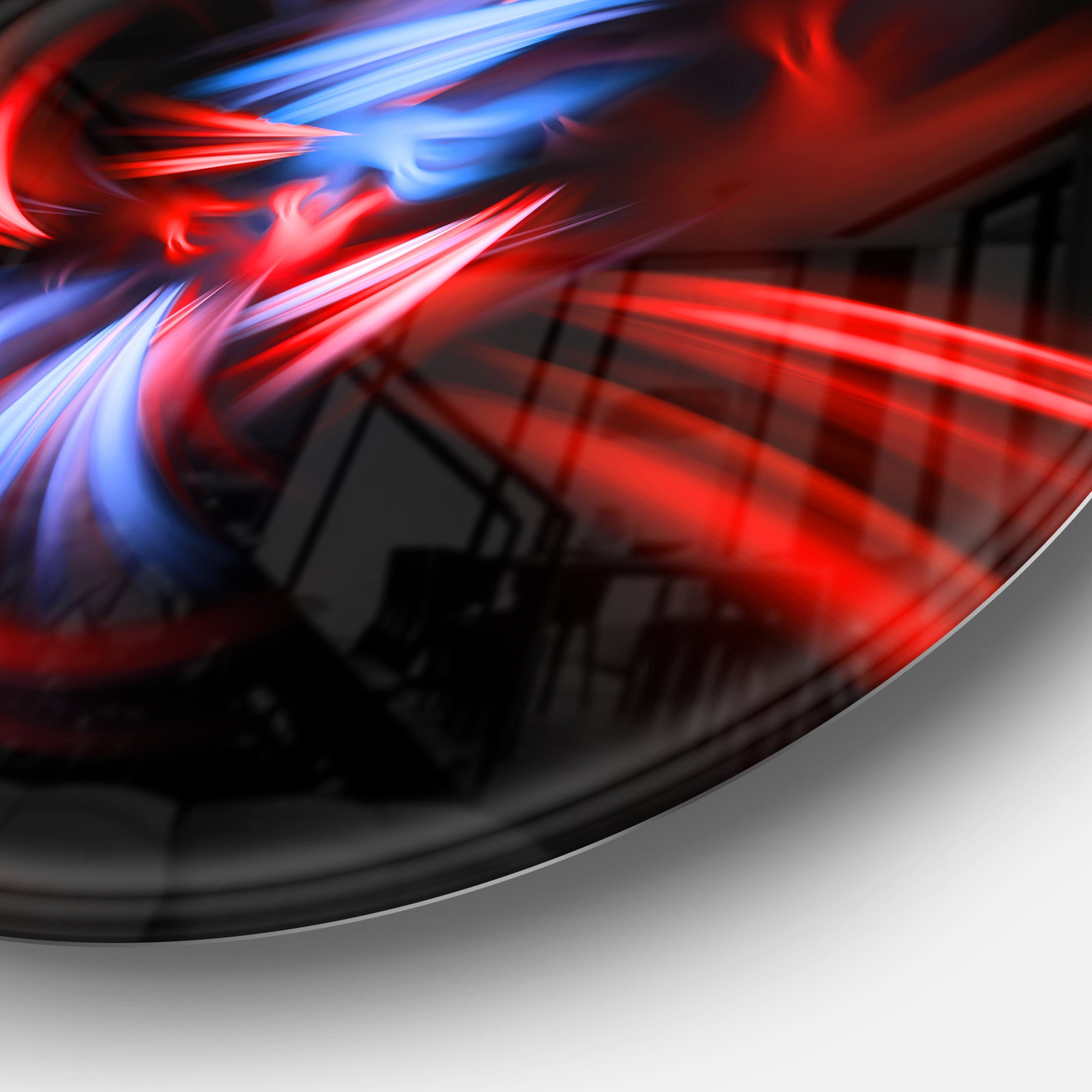Fractal Red Connected Stripes' Abstract Circle Metal Wall Art