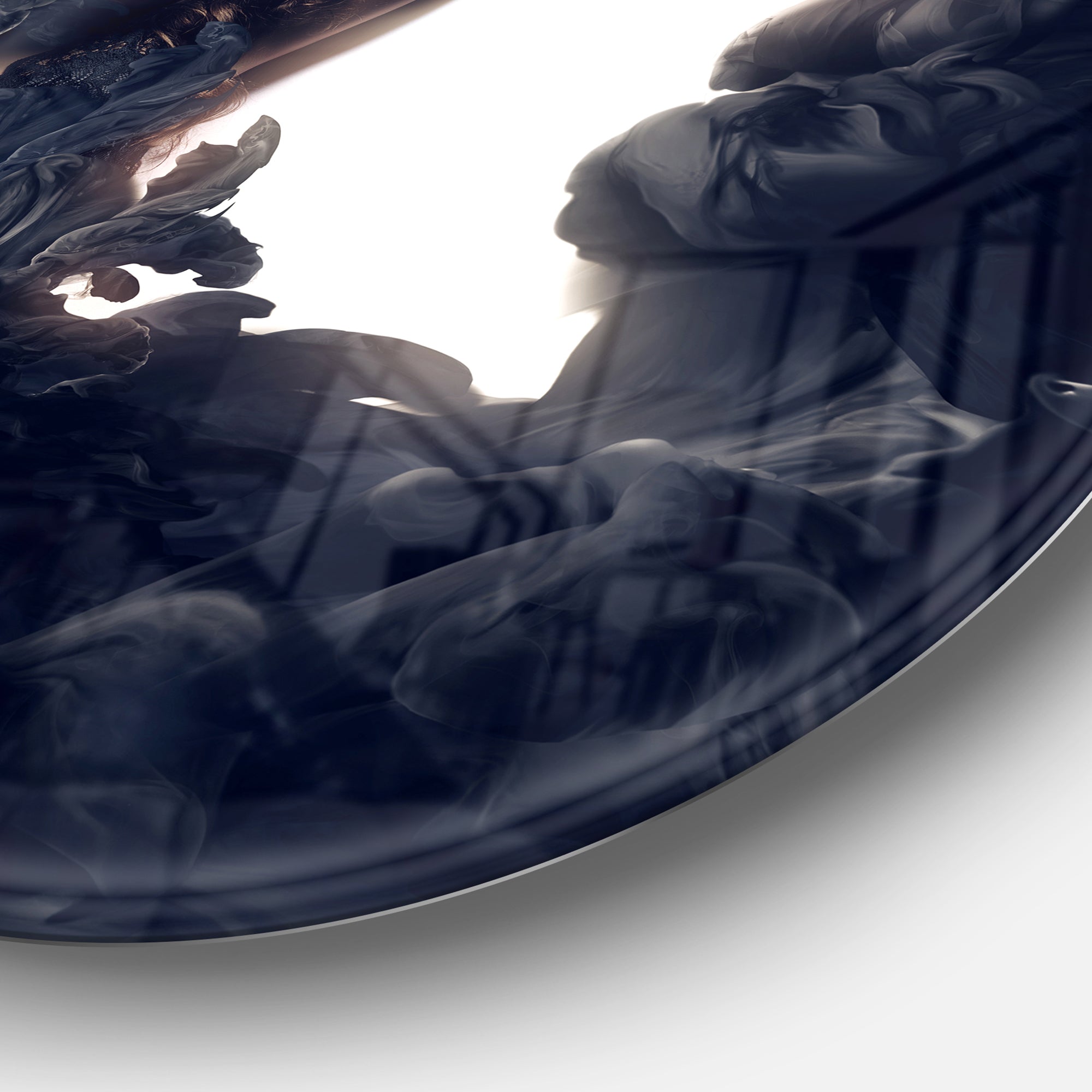 Fashion Woman in Black Smoke' Portrait Circle Metal Wall Art