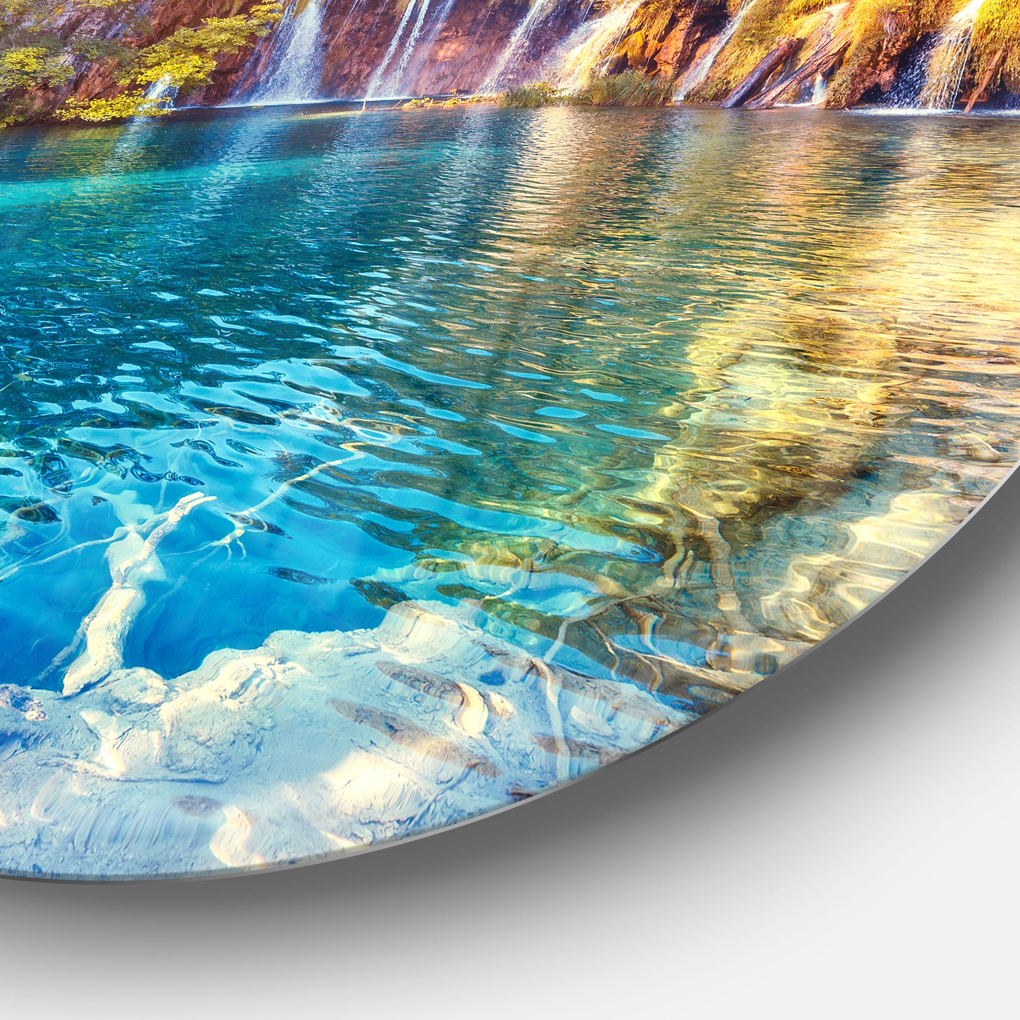 Turquoise Water and Sunny Beams' Landscape Photography Circle Metal Wall Art