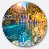 Turquoise Water and Sunny Beams' Landscape Photography Circle Metal Wall Art