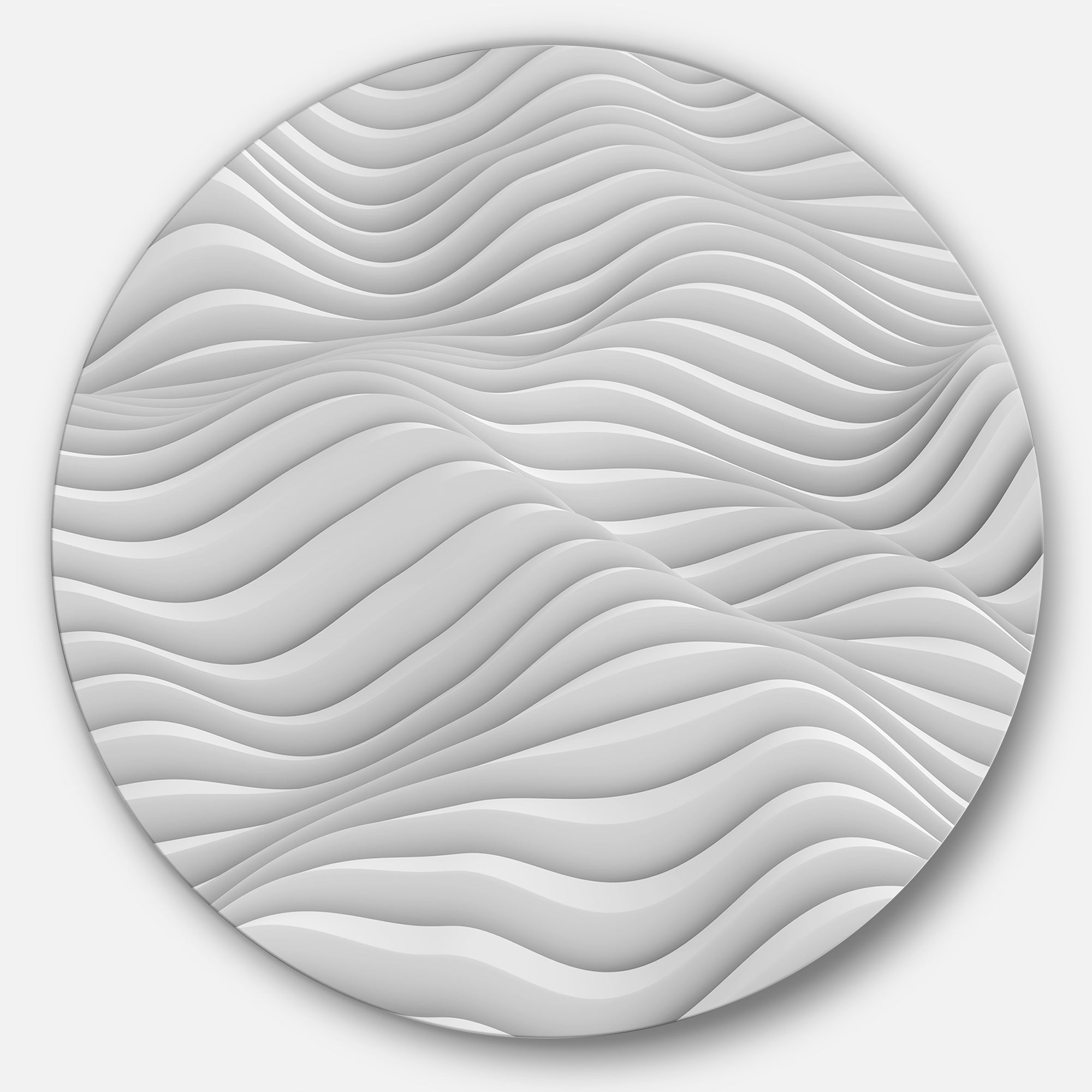 Fractal Rippled White 3D Waves' Abstract Circle Metal Wall Art