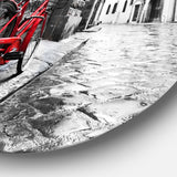 Retro Vintage Red Bike' Cityscape Photo Circle Metal Wall Art
