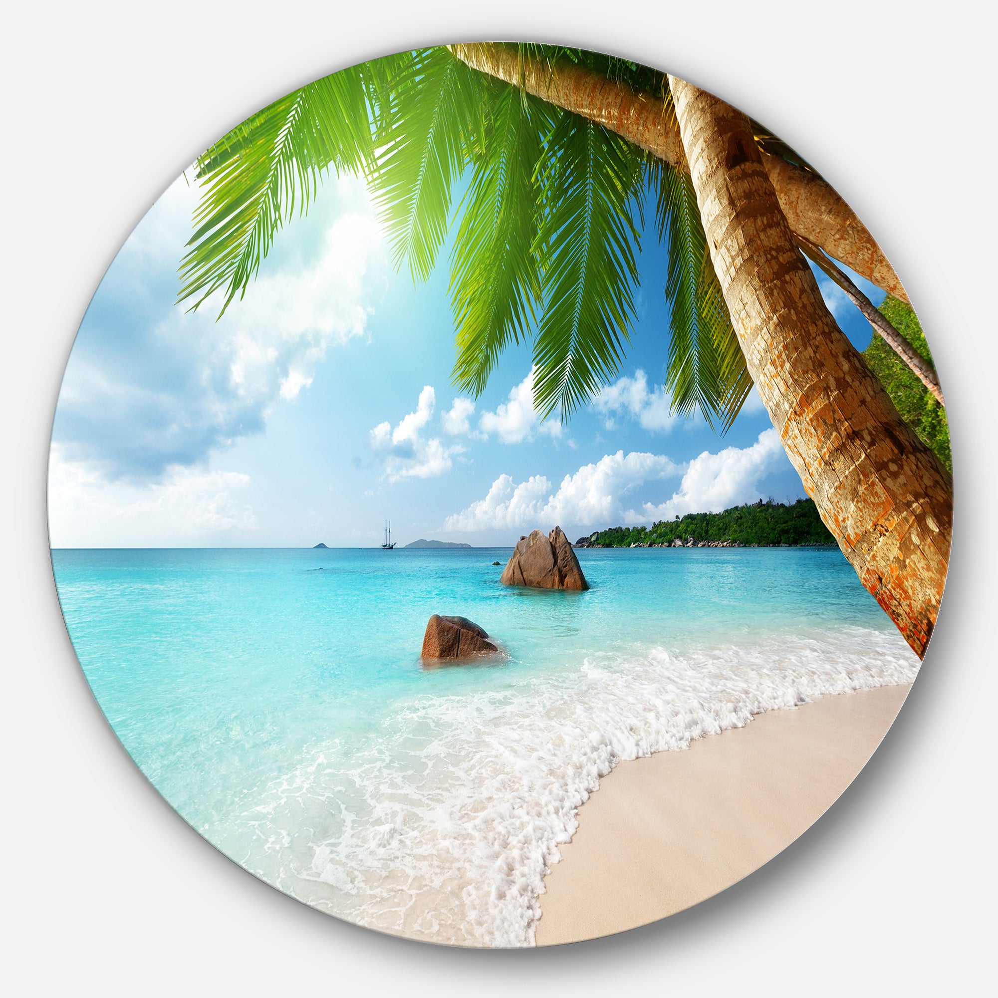 Praslin Island Seychelles Beach' Seashore Photo Circle Metal Wall Art