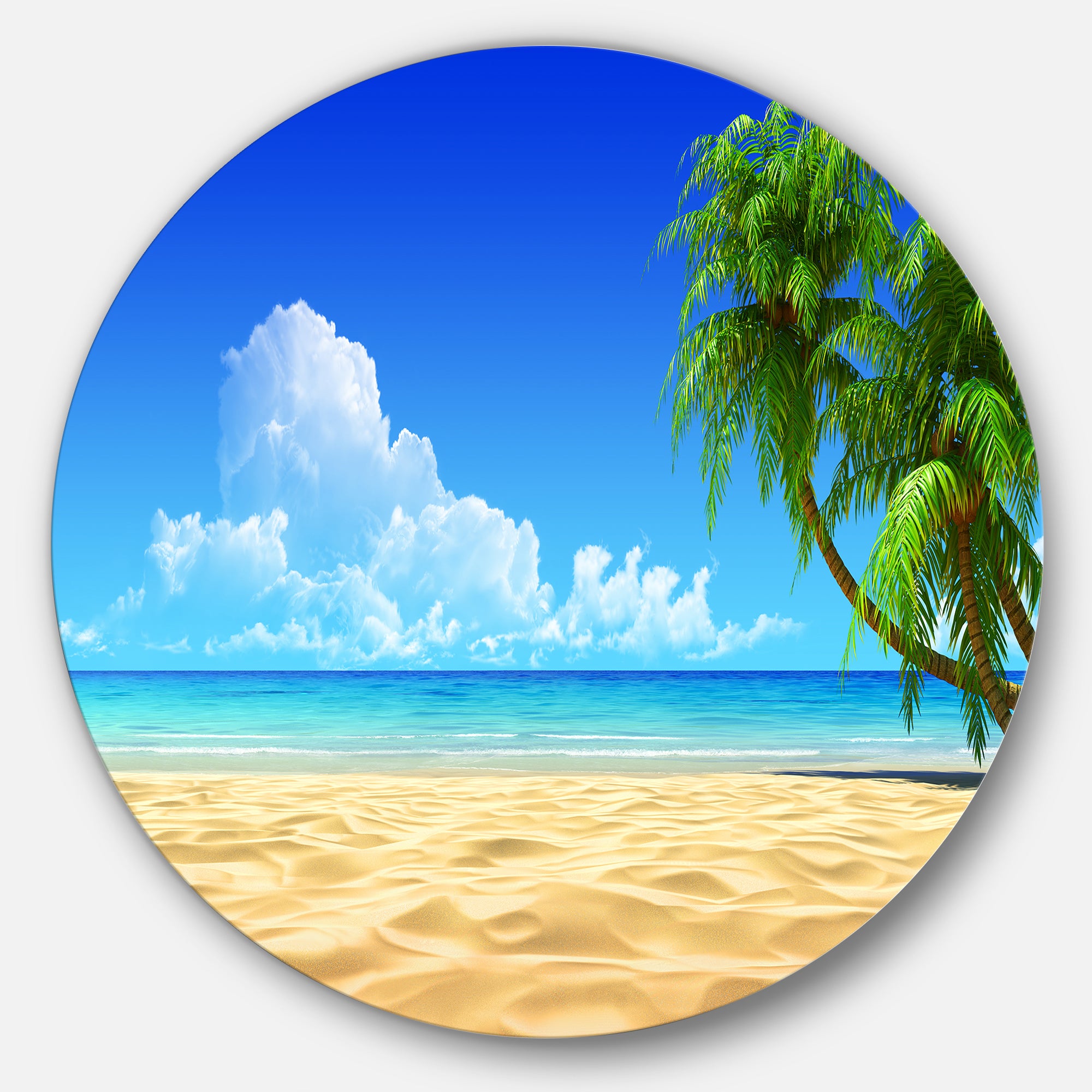 Coconut Palms Bent into Beach' Seashore Circle Metal Wall Art