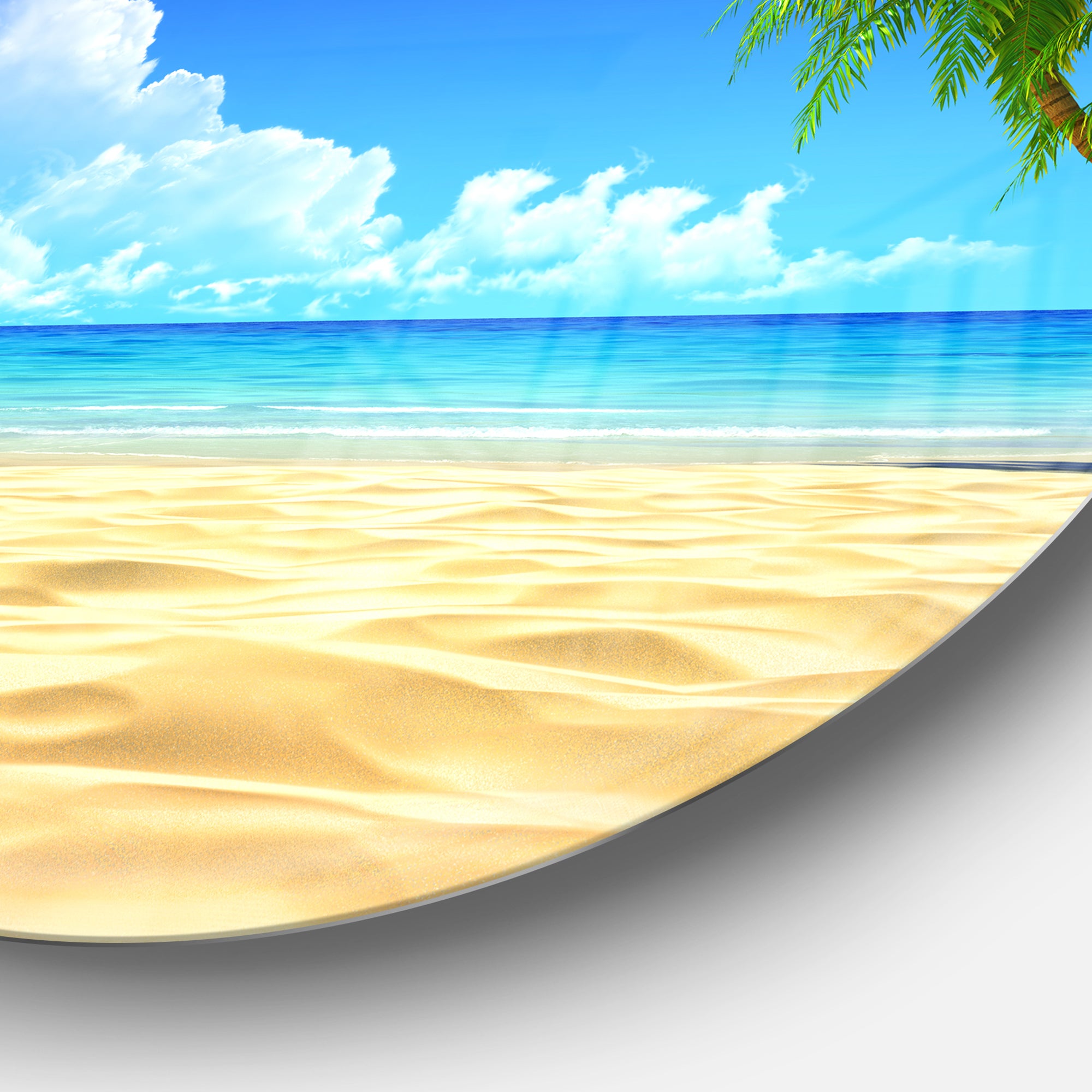 Coconut Palms Bent into Beach' Seashore Circle Metal Wall Art