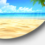 Coconut Palms Bent into Beach' Seashore Circle Metal Wall Art