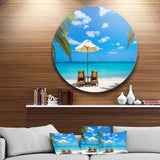 Turquoise Beach with Chairs' Seashore Photo Circle Metal Wall Art