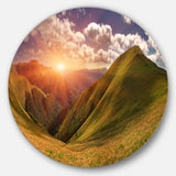 Sunrise Over Green Mountains' Landscape Photo Circle Metal Wall Art