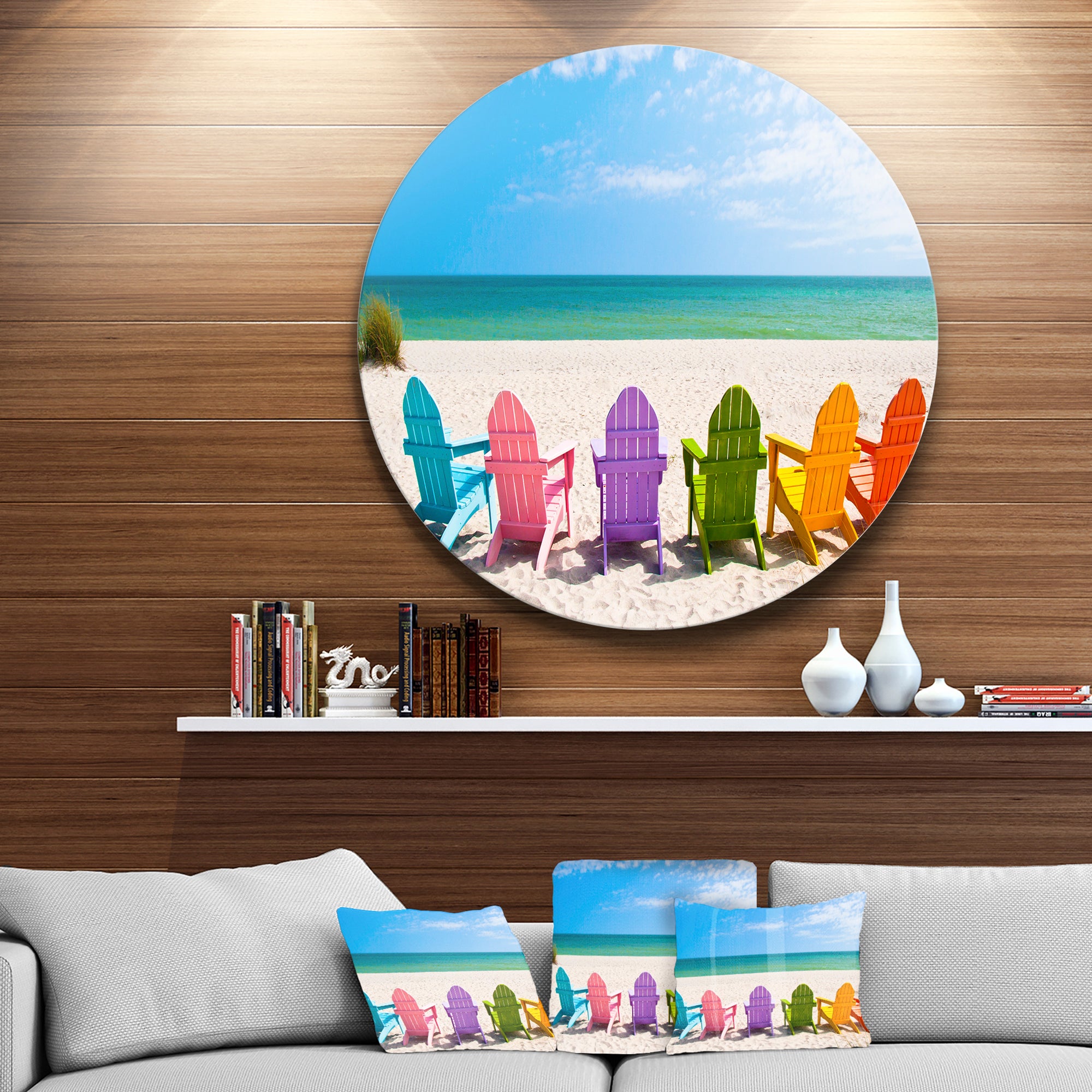 Adirondack Beach Chairs' Seashore Photo Circle Metal Wall Art