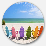 Adirondack Beach Chairs' Seashore Photo Circle Metal Wall Art