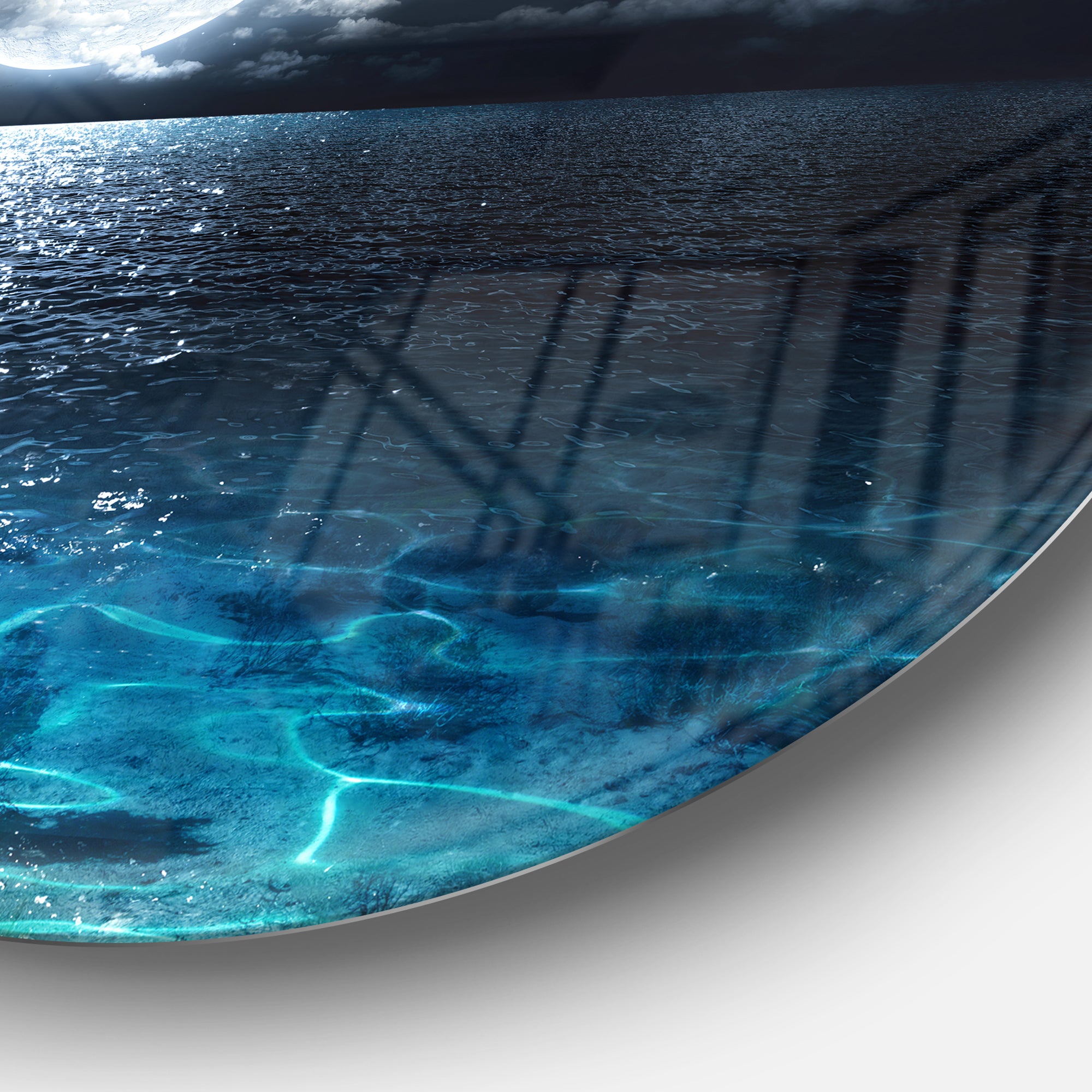 Romantic Full Moon Over Sea' Seascape Circle Metal Wall Art