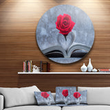 Red Rose Inside the Book' Floral Circle Metal Wall Art