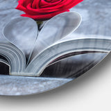 Red Rose Inside the Book' Floral Circle Metal Wall Art