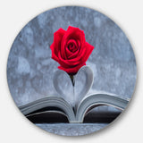 Red Rose Inside the Book' Floral Circle Metal Wall Art