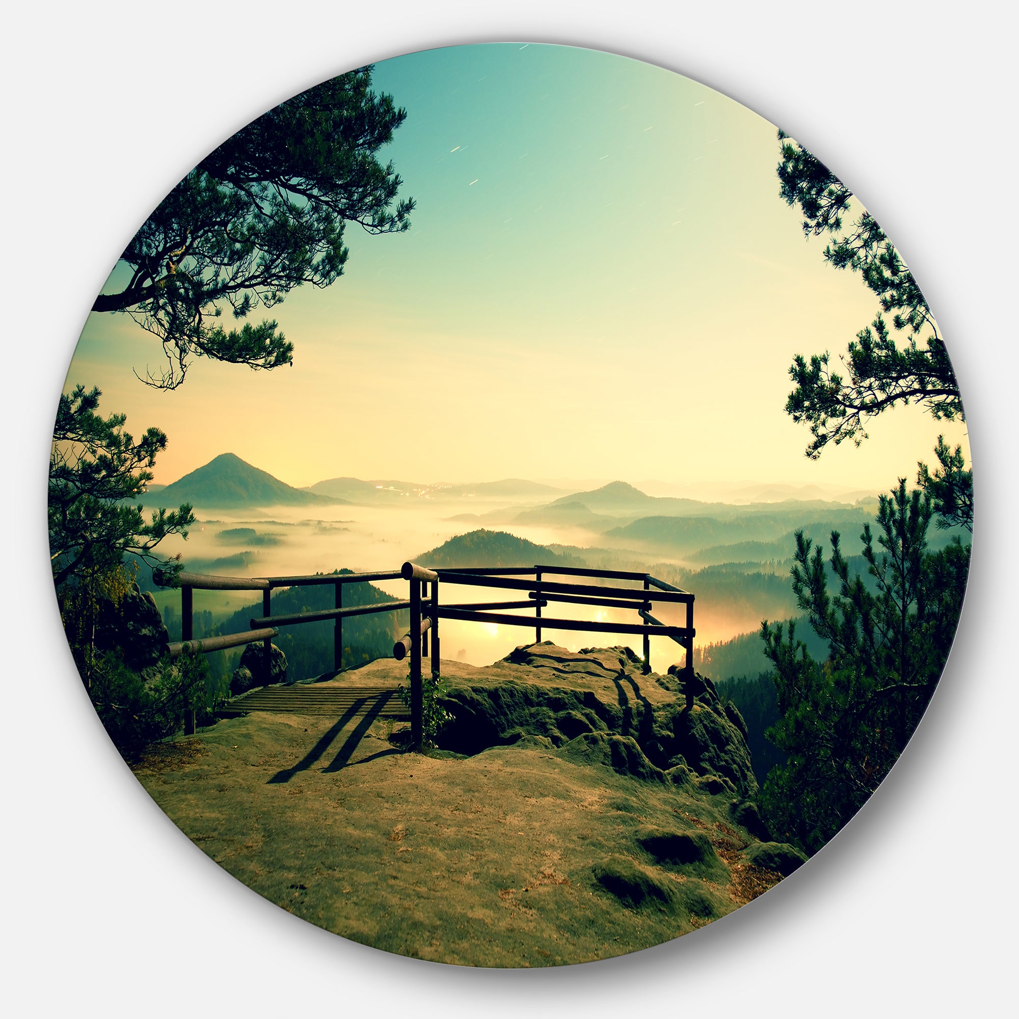 Full Moon Autumn Midnight' Landscape Photo Circle Metal Wall Art