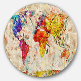 Vintage World Map Watercolor' Map Circle Metal Wall Art