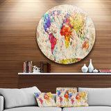 Vintage World Map Watercolor' Map Circle Metal Wall Art