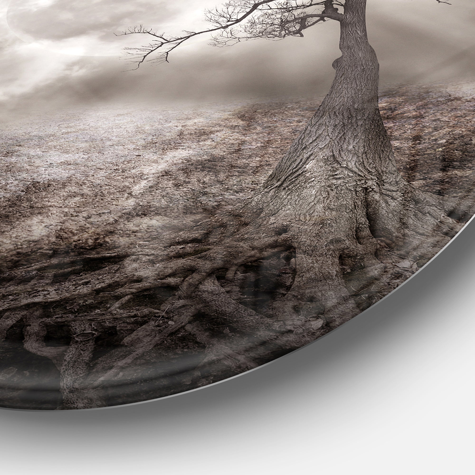 Lonely Tree Holding the Moon' Landscape Circle Metal Wall Art
