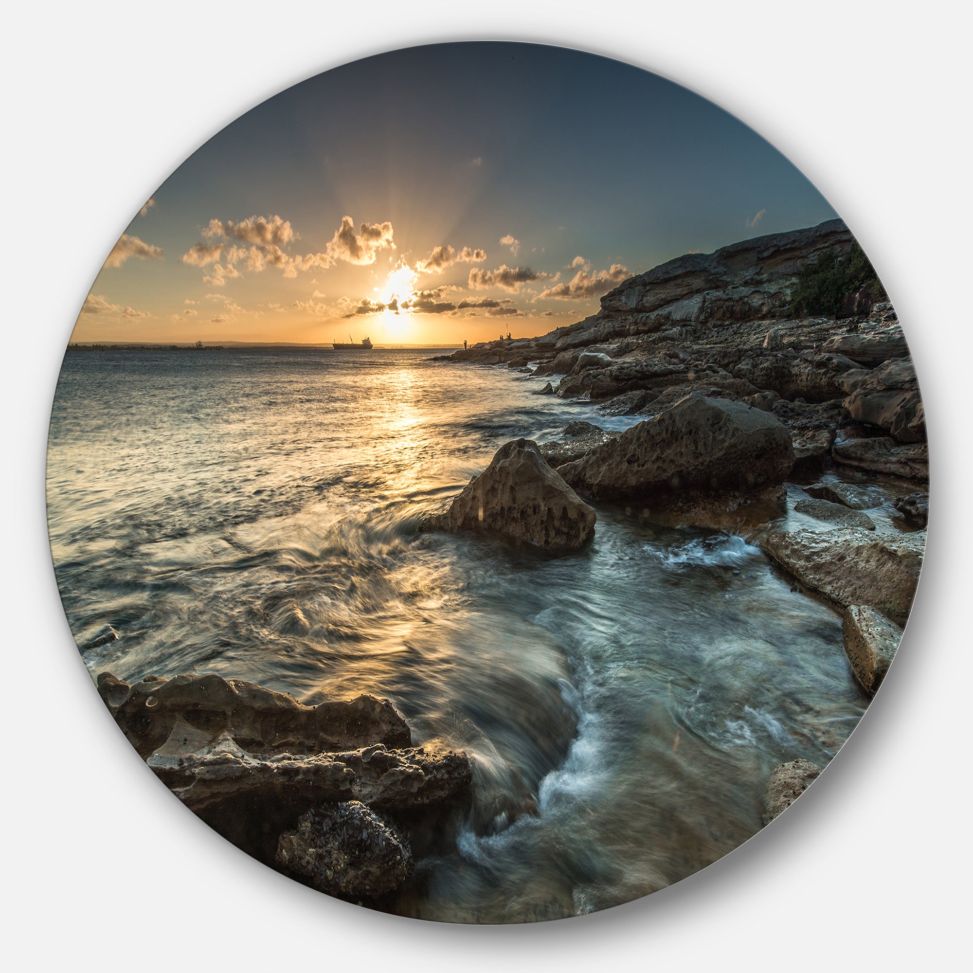 Sydney Beach with Bright Sunset' Ultra Vibrant Seascape Oversized Circle Wall Art