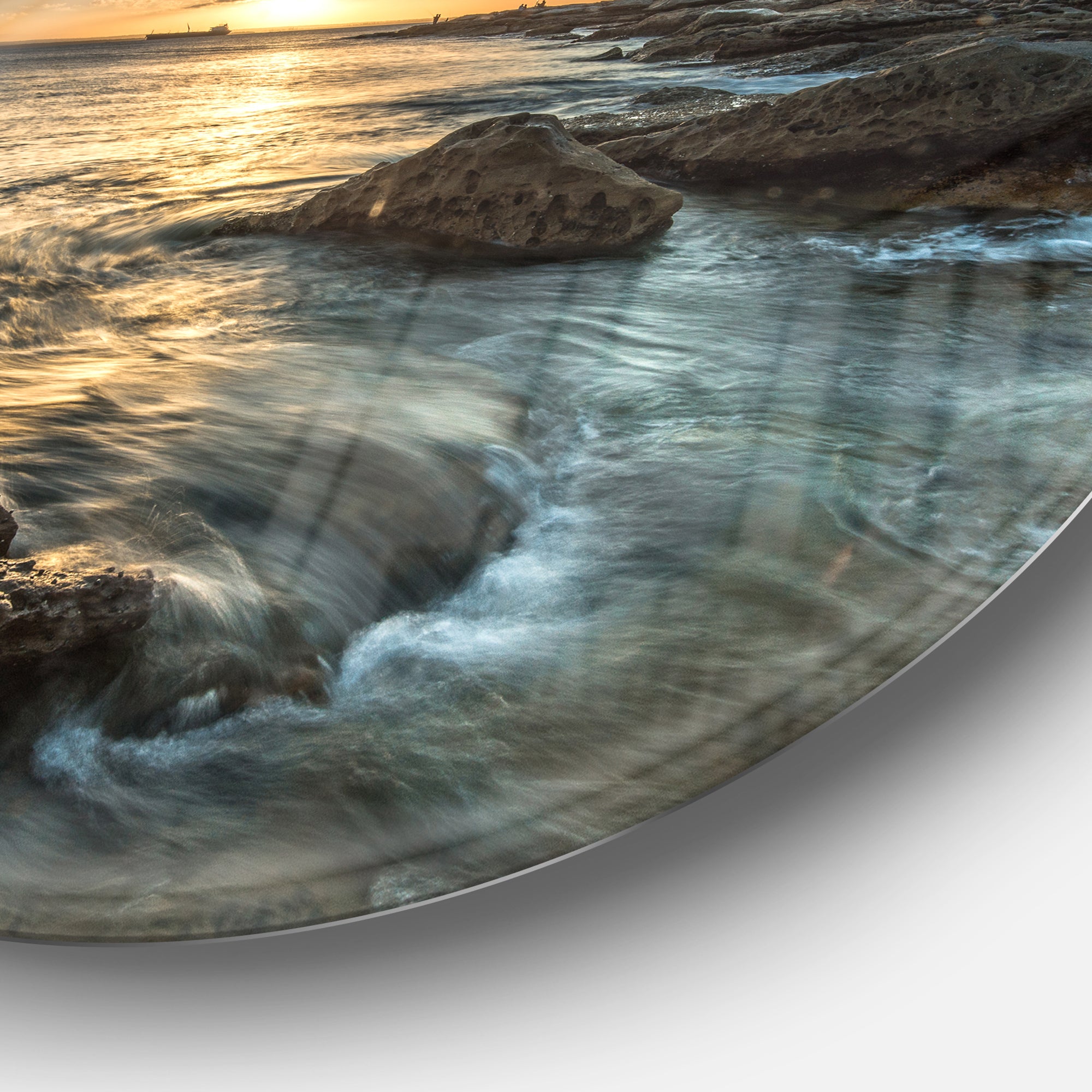 Sydney Beach with Bright Sunset' Ultra Vibrant Seascape Oversized Circle Wall Art