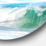White and Blue Waves under Sun' Ultra Vibrant Seascape Metal Circle Wall Art