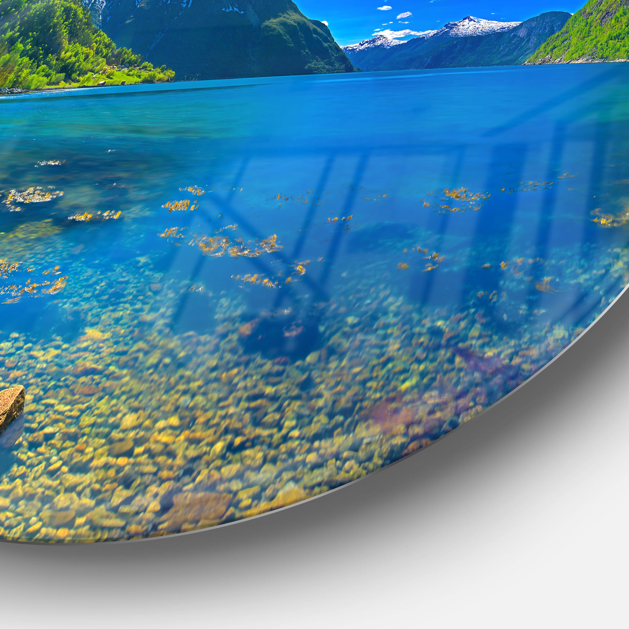 Panoramic View of Norwegian Fjord' Ultra Vibrant Landscape Metal Circle Wall Art