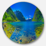 Panoramic View of Norwegian Fjord' Ultra Vibrant Landscape Metal Circle Wall Art