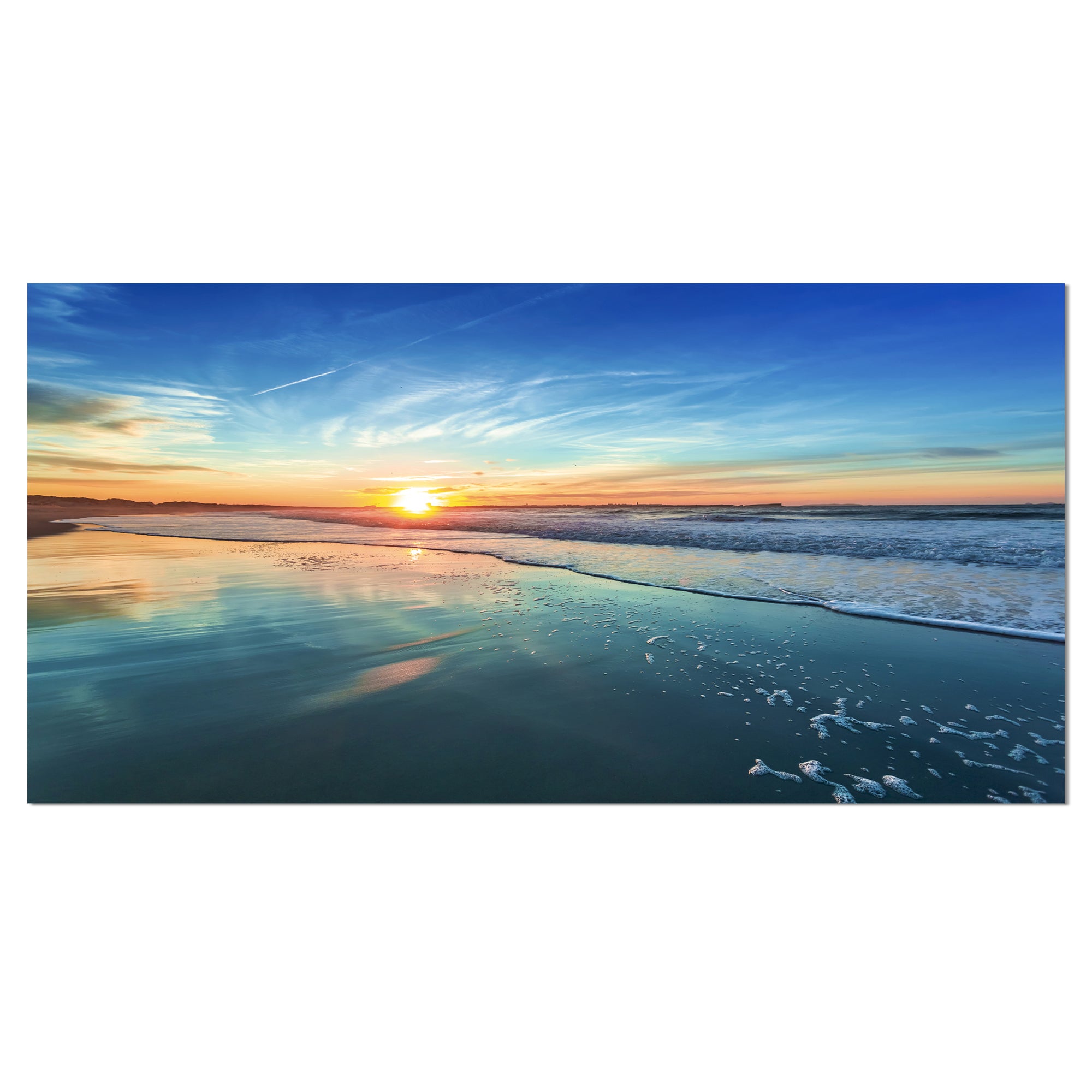 Blue Seashore with Distant Sunset Wall Art