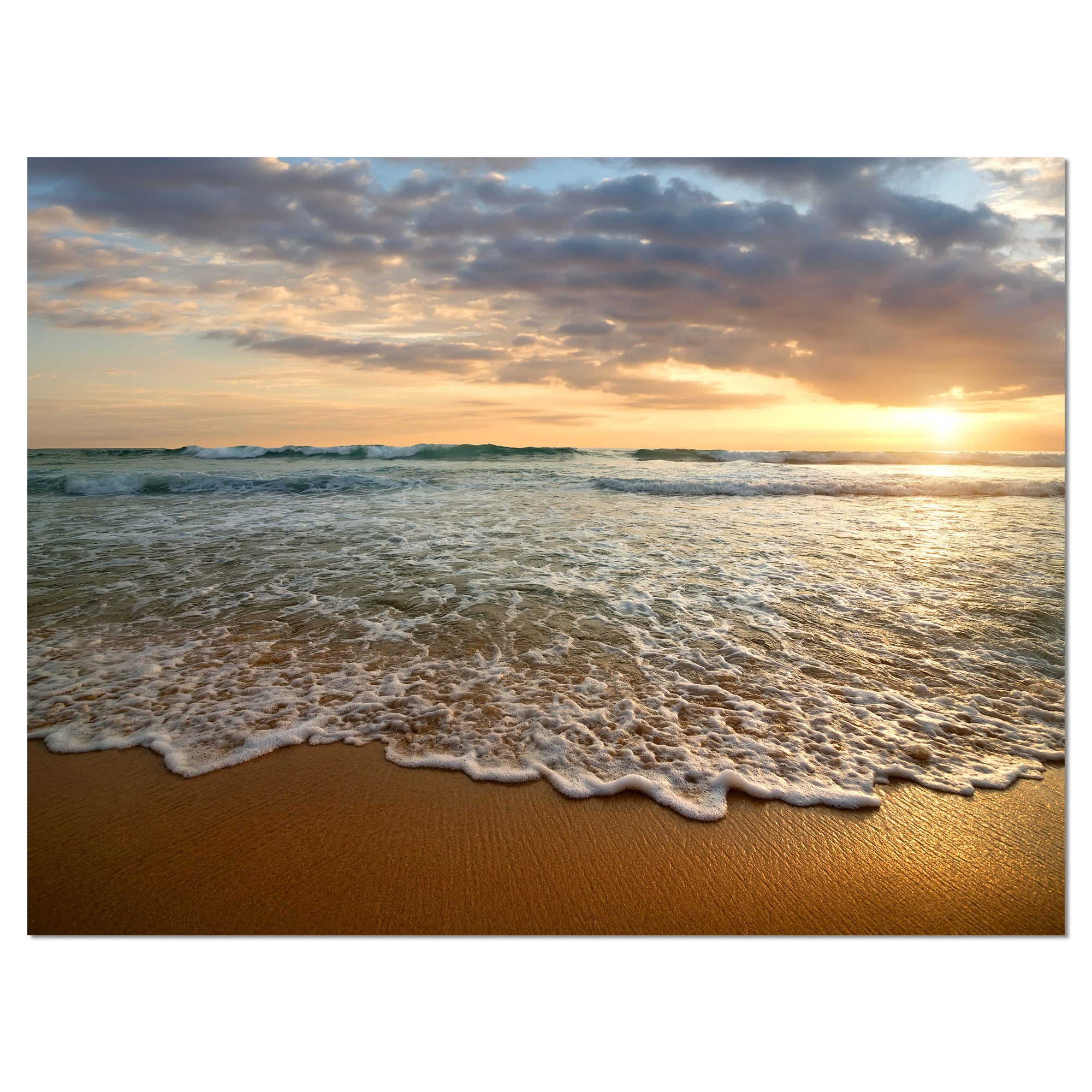 Bright Cloudy Sunset in Calm Ocean Wall Art
